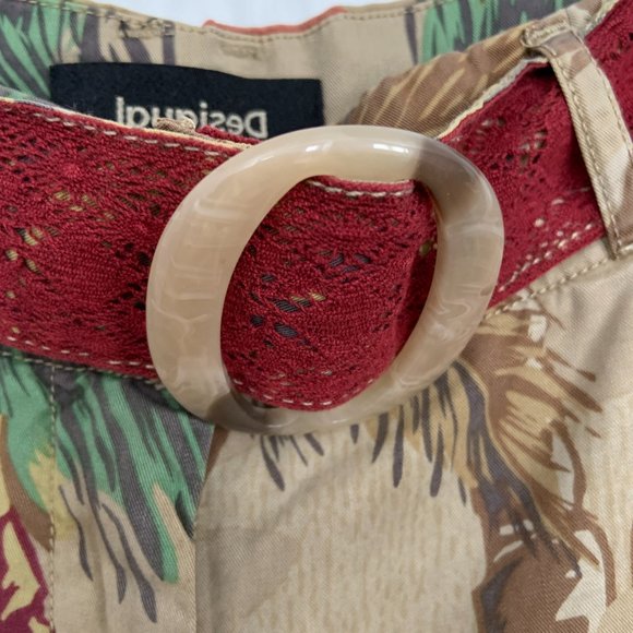 Women's Desigual Red Brown Relaxed High Waist Shorts Tropical Print Size S - Picture 8 of 16